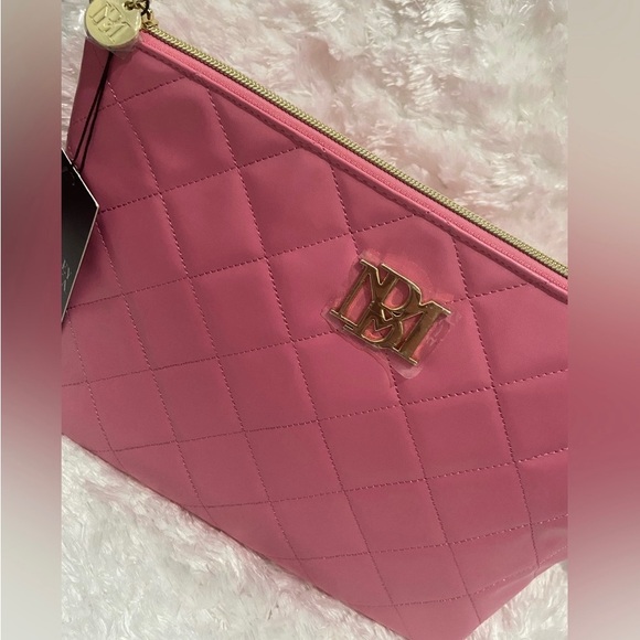 NWT Badgley Mischka Pink Quilted Cosmetic Bag w/ Travel Bottle - Picture 2 of 4